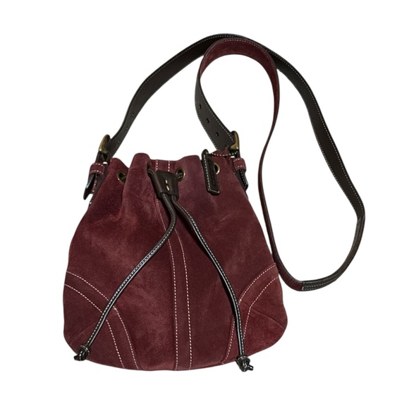 Coach Handbags - Vintage Coach Burgundy Suede Bag Good Used Condition